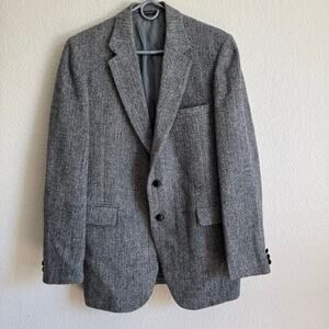 Harris Tweed Handwoven 100% Pure Scottish Wool Blazer Jacket SportCoat Gray 44L